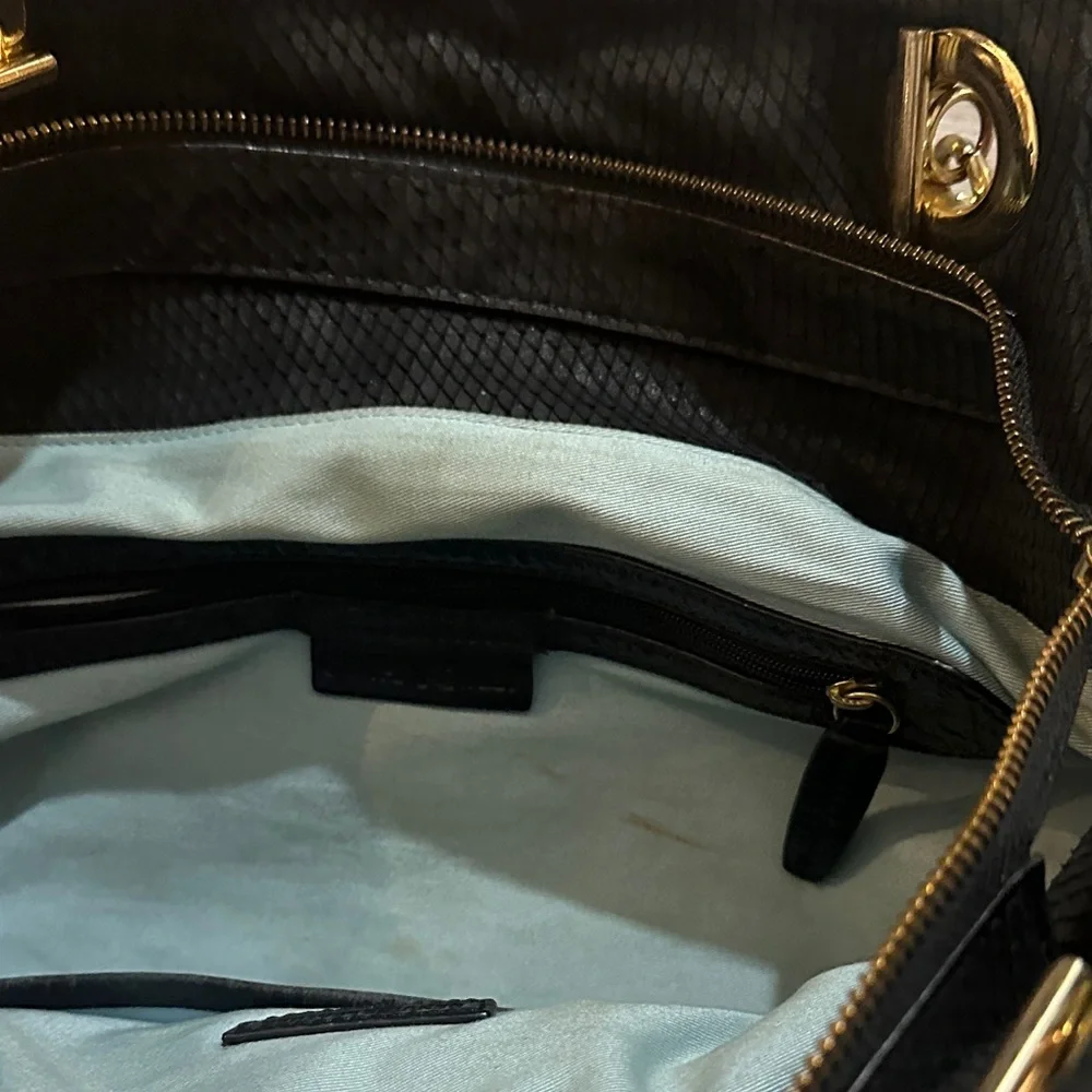 Cynthia Rowley Black Textured Leather Shoulder Bag with Gold Accents - Picture 3 of 10